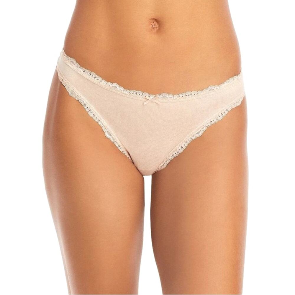 AQUA Intimates Women Set of 5 Nude Beige Lace Trim Thong Panties Size L